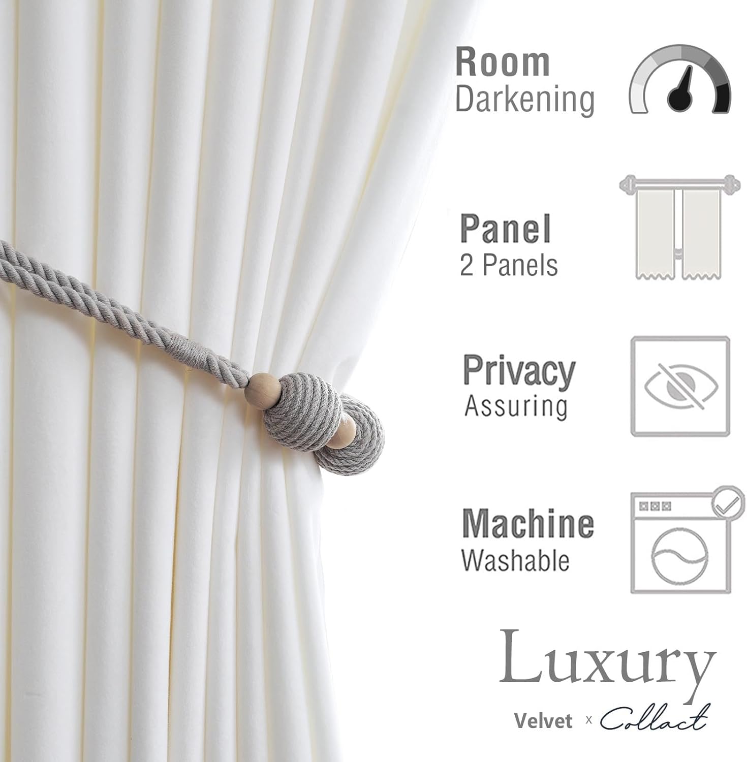 COLLACT Cortinas de terciopelo blanco para dormitoriosala de estar, cortinas filtrantes de luz de 108 pulgadas de largo, con aislamiento térmico, de