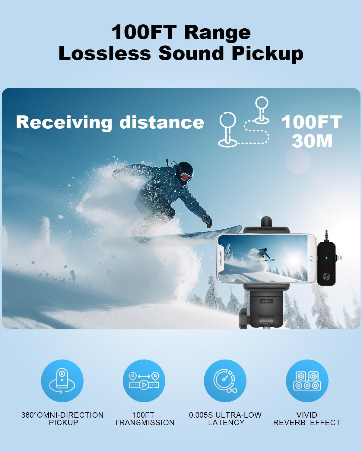 Micrófono Lavalier inalámbrico, mini micrófono inalámbrico 3 en 1 para iPhone, Android, cámara, micrófono de solapa de retardo ultra bajo de 2.4 G