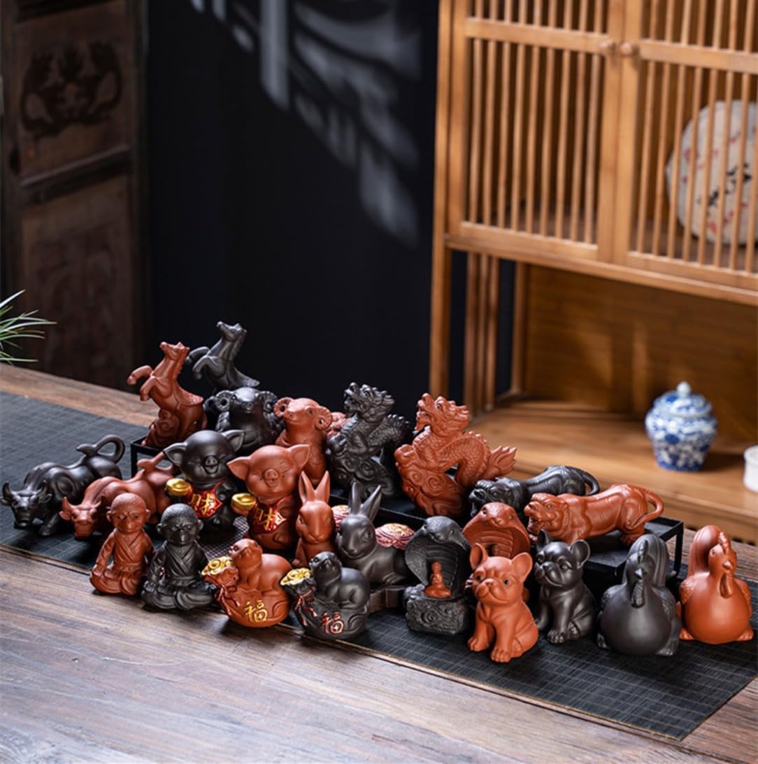 Estatua creativa de los doce animales del zodiaco, bonita figura de té chino, adornos de escritorio que pueden cultivar té, accesorios para mascotas