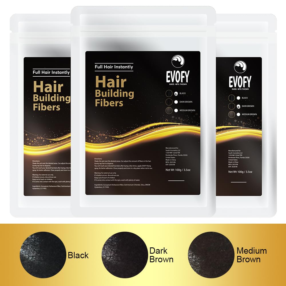 Evofy Recarga de fibra capilar, para cabello fino y puntos calvos, fibras de construcción del cabello, natural e indetectable, cabello más grueso al