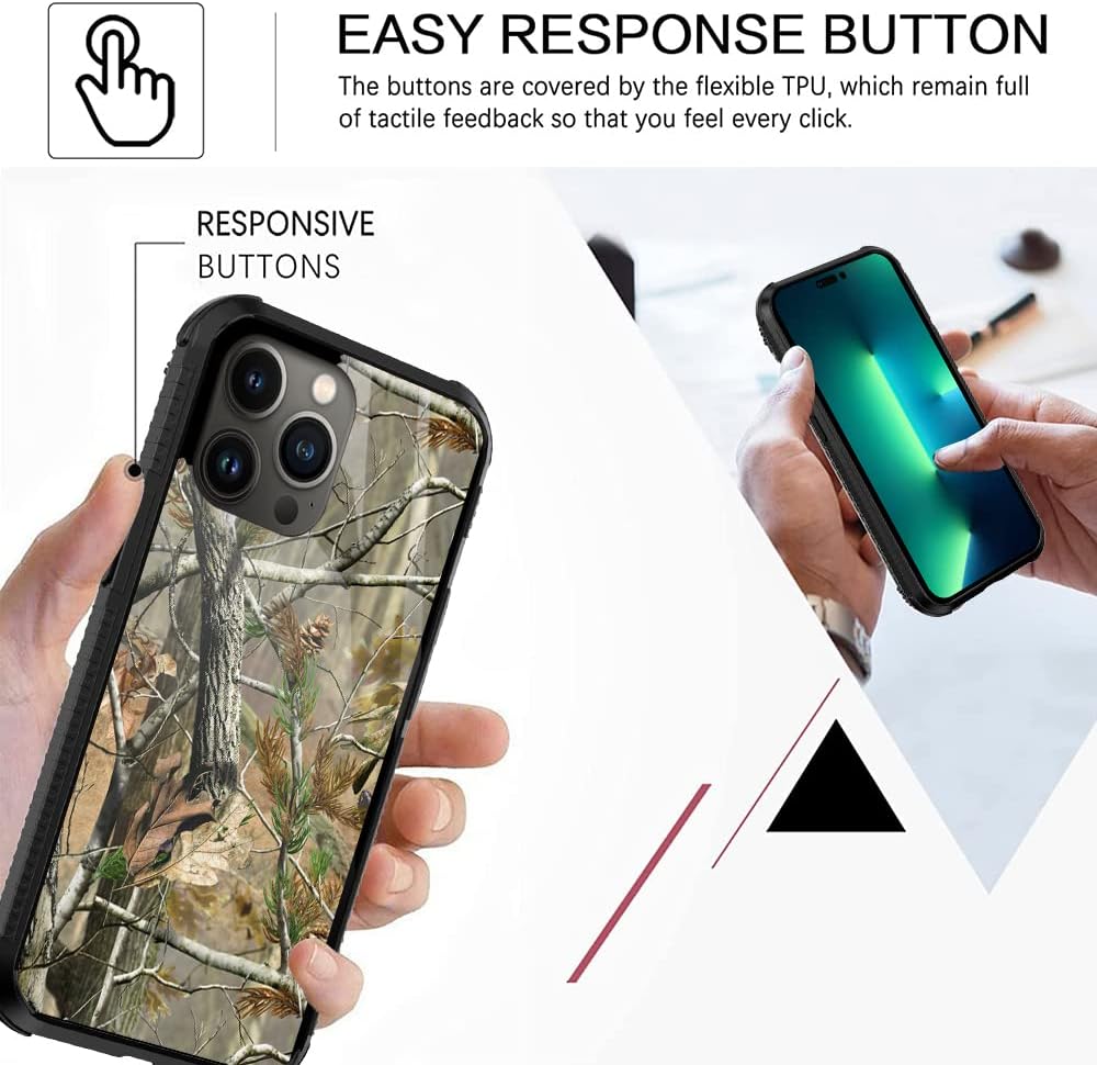 Funda compatible con iPhone 14 Pro Max, diseño de camuflaje verde hoja para hombres y niños, patrón de moda, parte trasera de policarbonato duro y