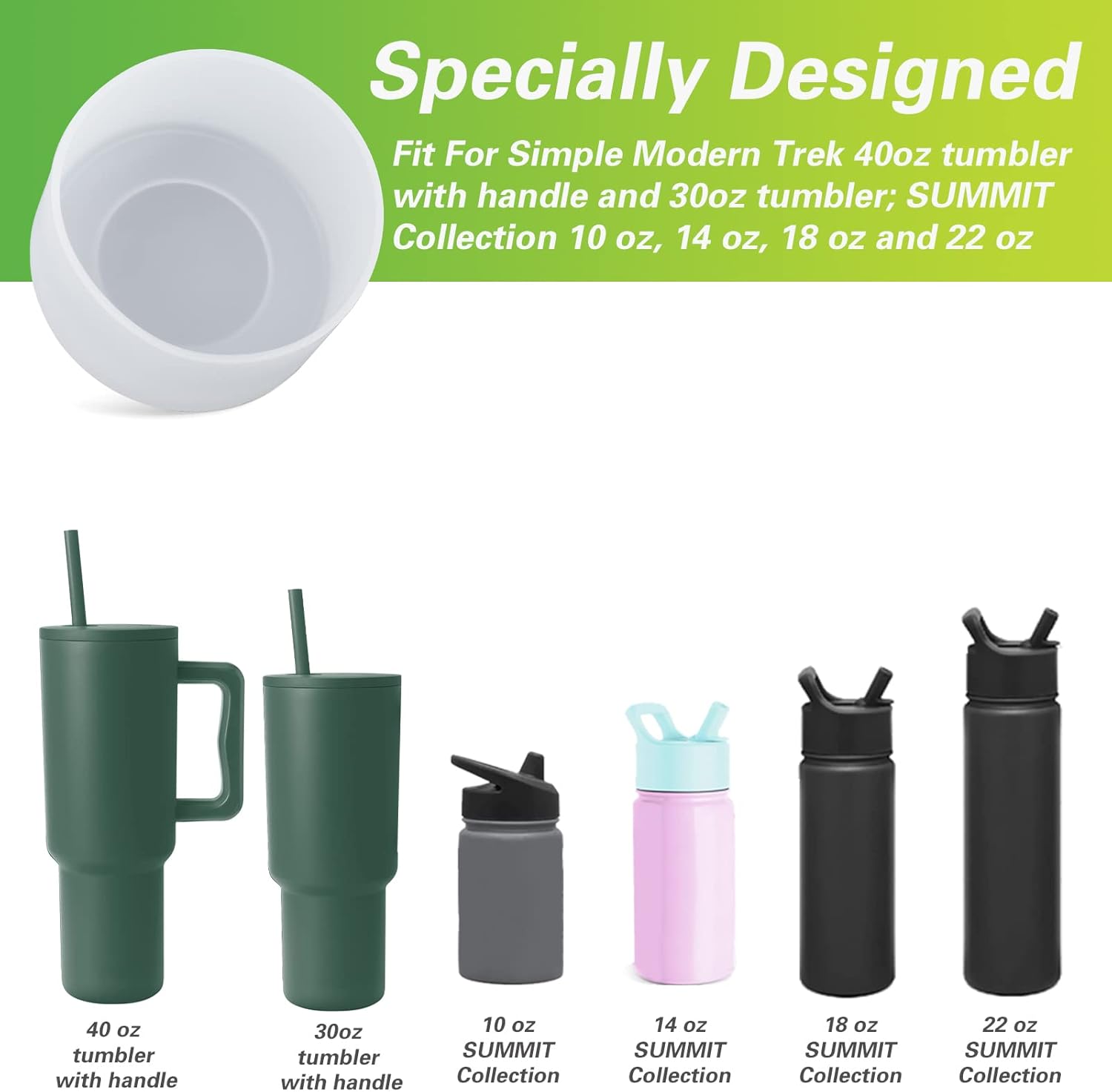 AIERSA 2 vasos de silicona para Simple Modern Trek de 40 onzas con asa, funda protectora para la parte inferior de la botella de agua, accesorios