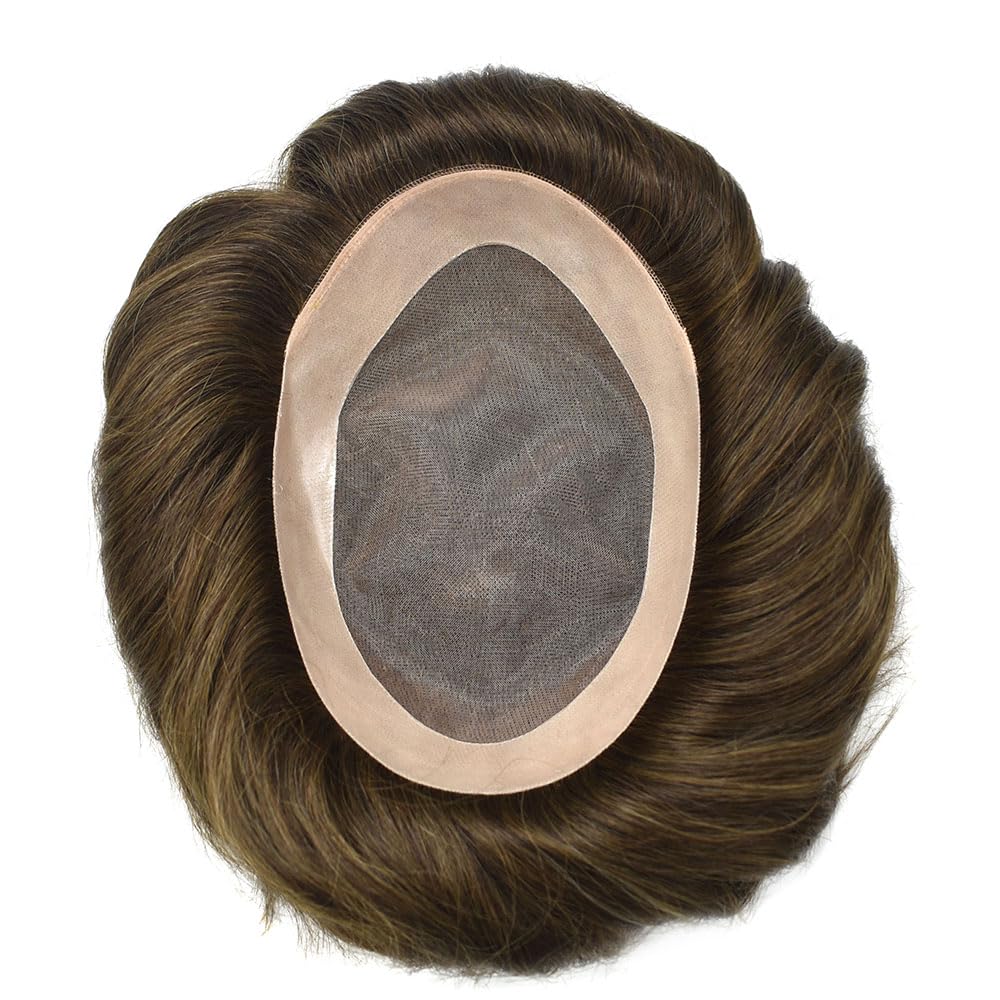 Toupee para hombres Cabello humano real para hombre, pieza de pelo para hombres Fine Mono Men Sistema de cabello de piel de polietileno para