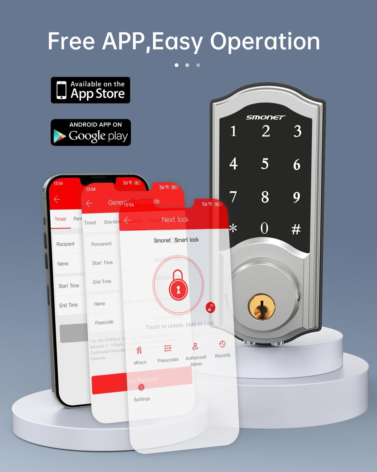 SMONET – Cerradura de puerta WiFi SMONET 5 en 1 con control remoto inteligente para puerta delantera, cerraduras de entrada sin llave, combo de