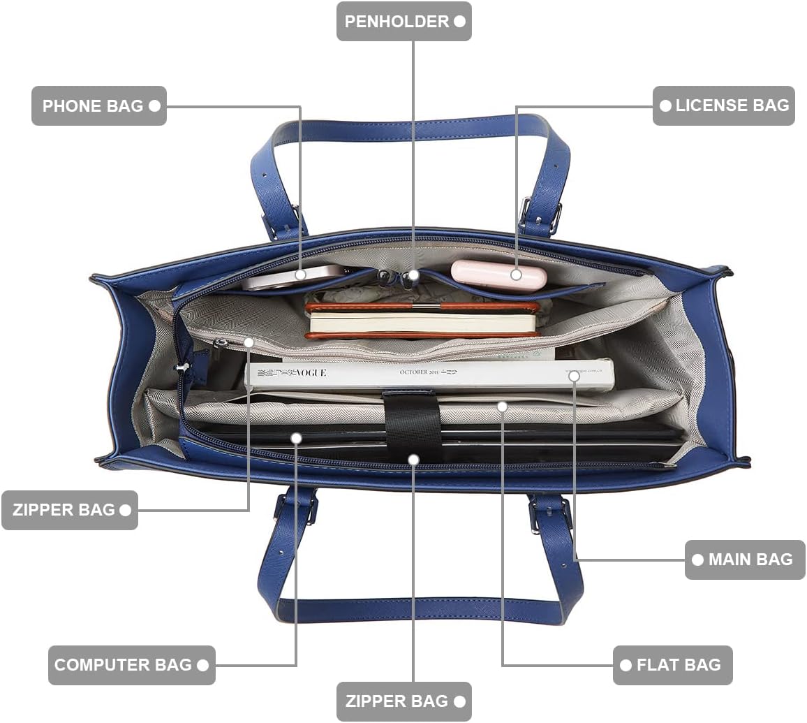 Bolsa para laptop de 15.6 pulgadas para mujer, bolsa de mano de cuero con clase, maletín para computadora para el trabajo, bolso impermeable, juego