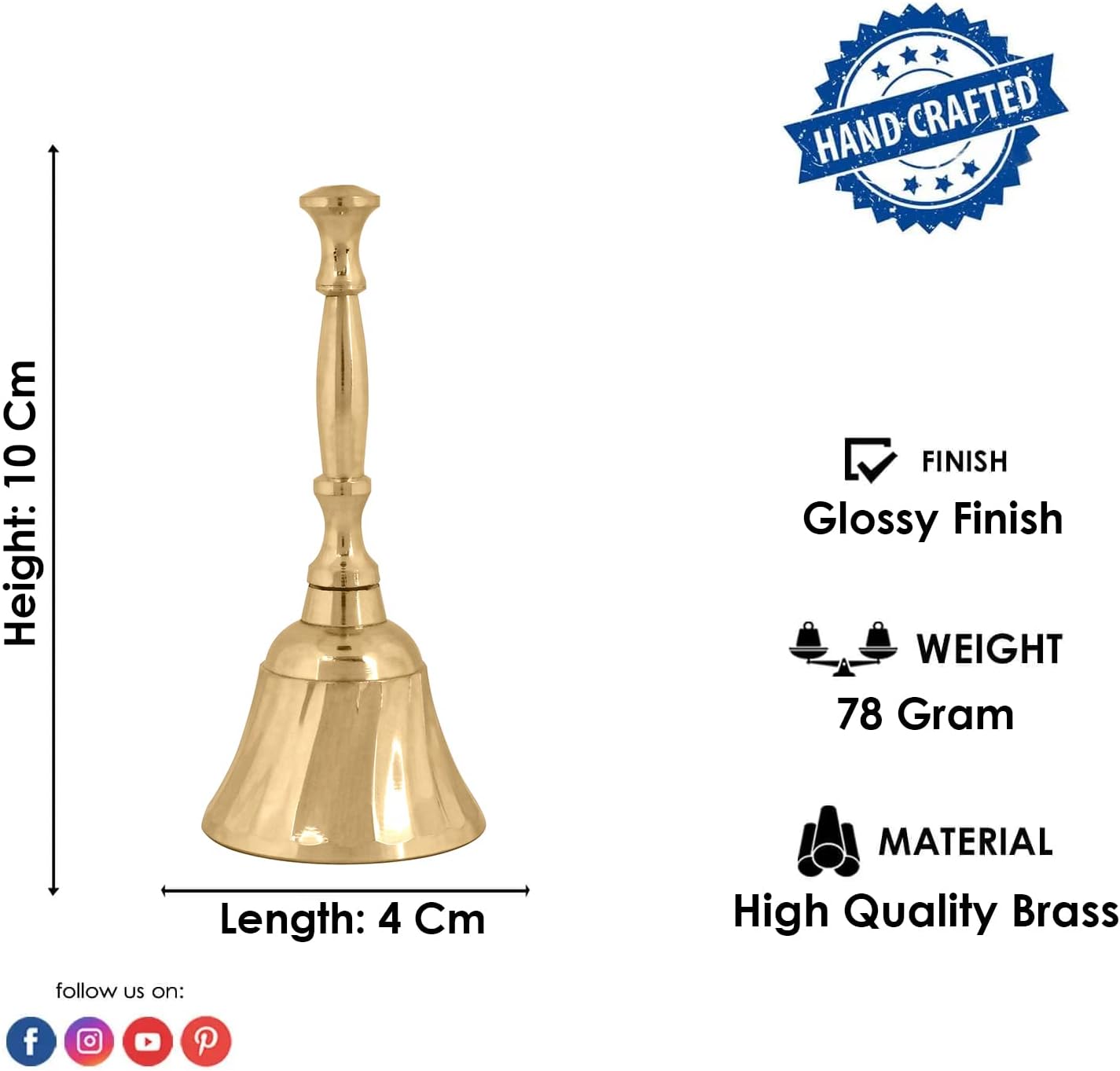 SATVIK – Campana de latón de mano pequeña de 4 pulgadas para Puja, campanas tradicionales para mandir, ideal para Puja diario, regalo y sonido