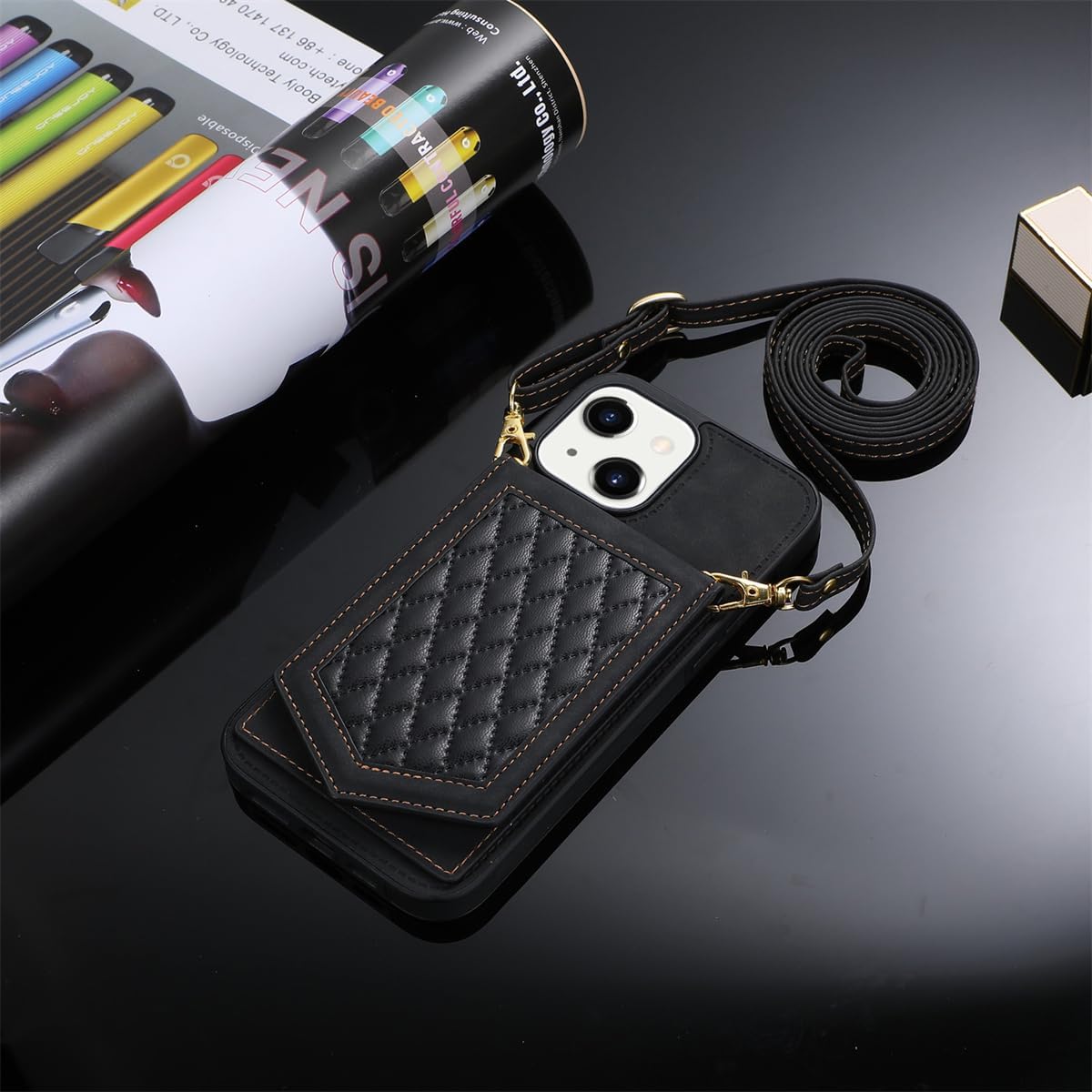 Asuwish Funda para iPhone 15 Plus de 6.7 pulgadas, funda tipo cartera con protector de pantalla y espejo para tarjeta de crédito, correa cruzada