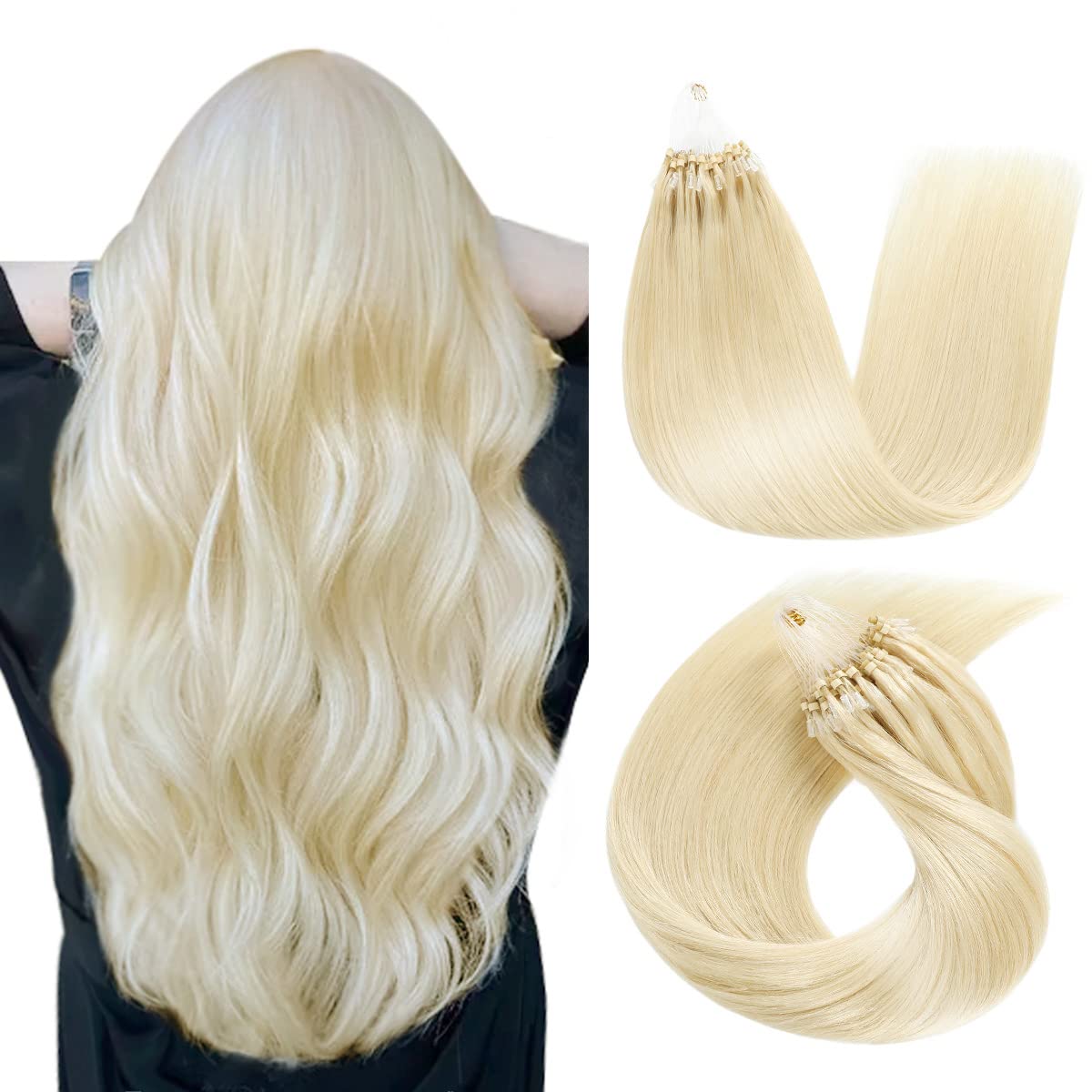 SUYYA Micro Links – Extensiones de cabello humano de color rubio platino, micro bucle, extensiones de cabello humano lacio, 50 hebras, 1.41