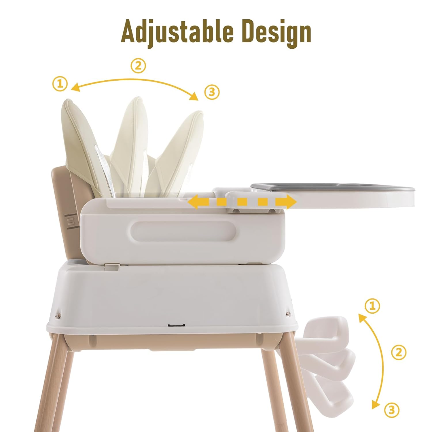 Silla alta para bebé, sillas altas convertibles ajustables 3 en 1 para bebés y niños pequeños, color caqui