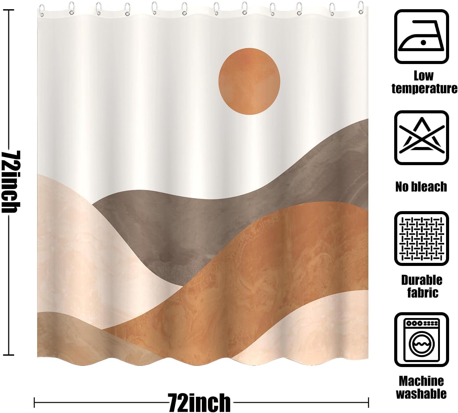 Lifezilla Juego de cortina de ducha bohemia de tela impermeable con 12 ganchos (72.00 x 72.00 pulgadas, naranja)