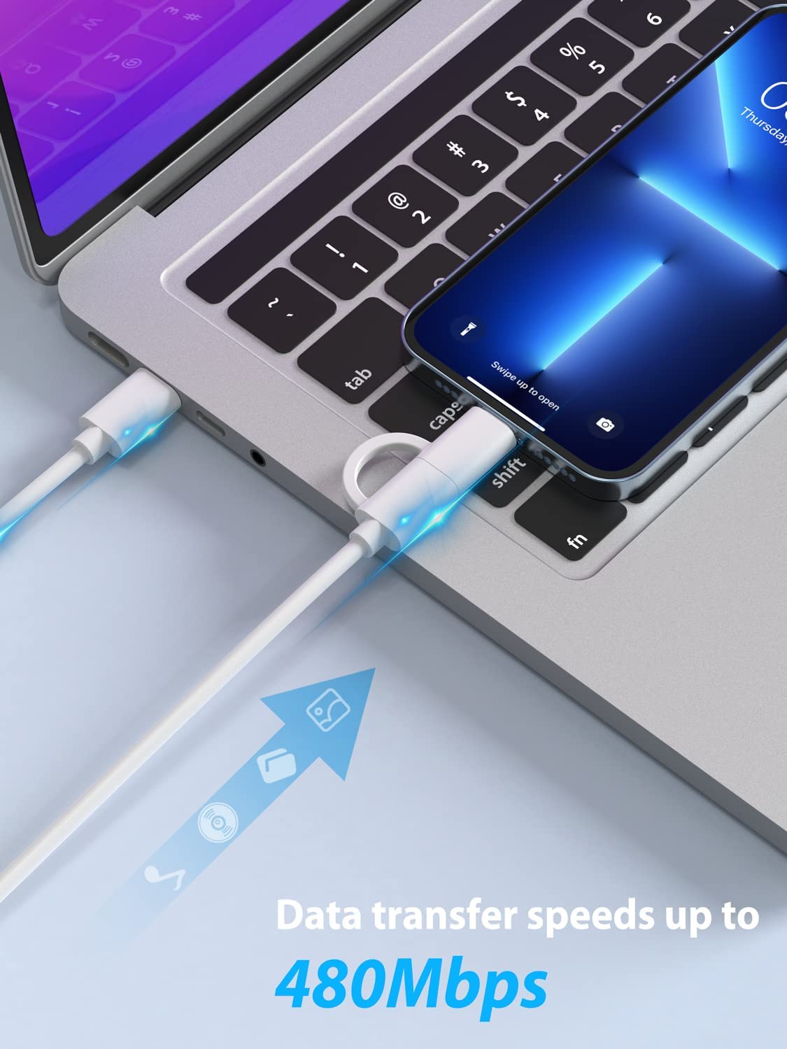 Quntis Cable USB C a CLightning 2 en 1, paquete de 2 cables de carga múltiple USB C de 6.6 pies para iPhone 15 certificado MFi, cable de carga