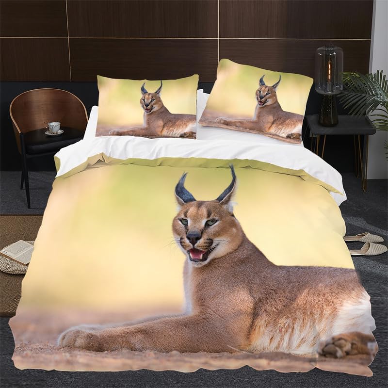 Yellow Big Floppa Duvet Cover Queen Animal Print Bedding Sets Queen Soft Microfiber Comforter Cover and 2 Pillow Shams 20″X26″, Bed Set Duvet Covers