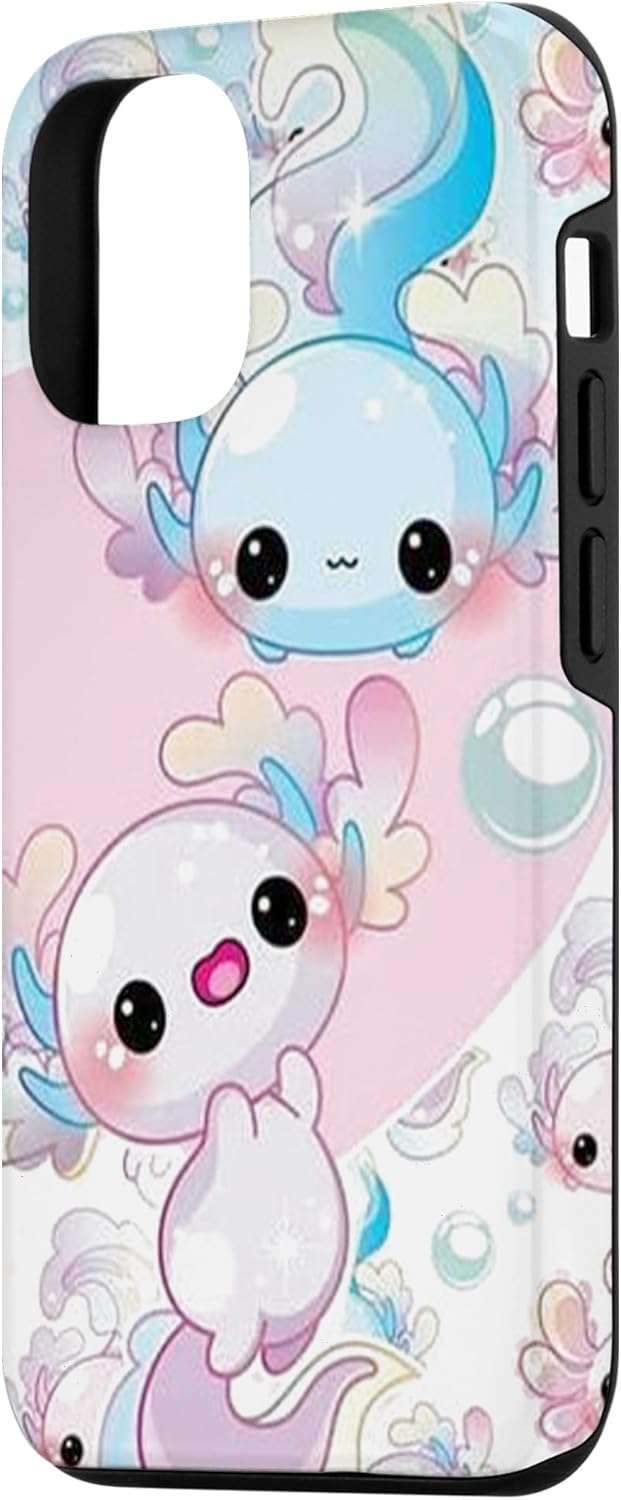 Funda para iPhone 1212 Pro Cute Blue and Pink Axolotl Kawaii Axolotls
