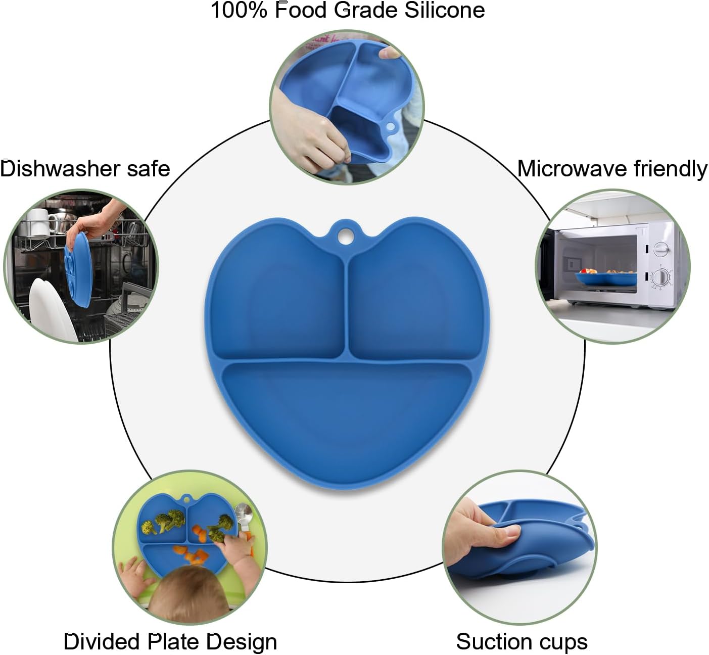 MQGX Placa de succión de autoalimentación para niños pequeños, bebés y niños, 100% silicona de grado alimenticio, diseño dividido, apto para