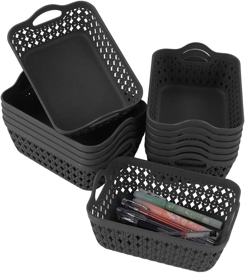 Zerdyne 12-Pack Mini Plastic Storage Baskets Trays, Gray Tiny Storage Baskets