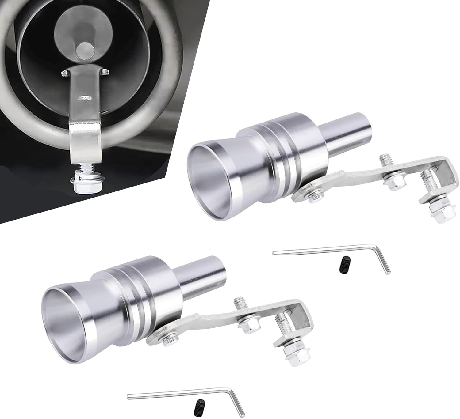 Pack-2 Silbato de turbina para automóvil, 4.05 x 0.9 pulgadas, potenciador de sonido de tubo de escape trasero con llave de tornillo, silenciador de