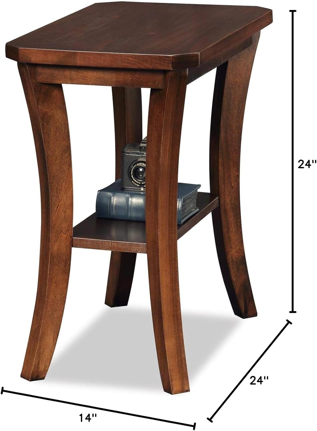 Boa Mesa auxiliar estrecha de madera maciza con estante, marrón cereza chocolate, perfecta para salas de estar, dormitorios y espacios pequeños –