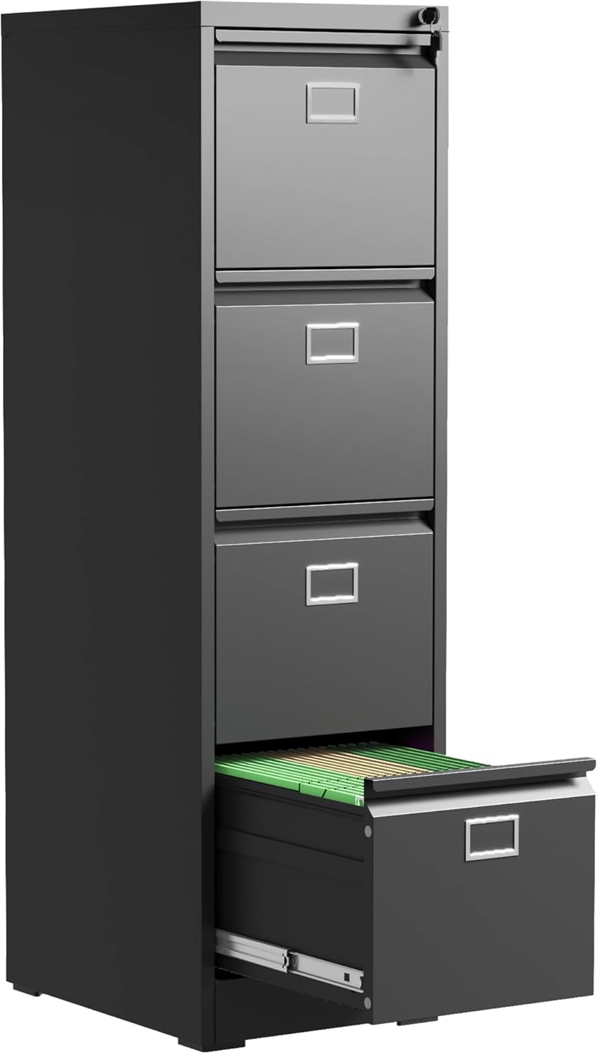 Archivador de 4 cajones, archivadores verticales de metal con cerradura para oficina en casa, archivador de acero de oficina resistente para colgar