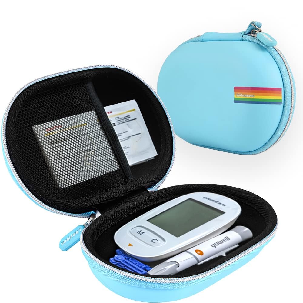 Leayjeen Funda portátil compatible con kit de monitor de glucosa en sangre, contiene glucómetro, dispositivo de punción, tiras de prueba de azúcar