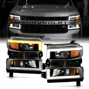 ACANII – Para halógeno sin LED 2019-2021 Chevy Silverado 1500 negro LED SwitchBack Tube Faros delanteros izquierdo y derecho ACANII – Para halógeno sin LED 2019-2021 Chevy Silverado 1500 negro LED SwitchBack Tube Faros delanteros izquierdo y derecho