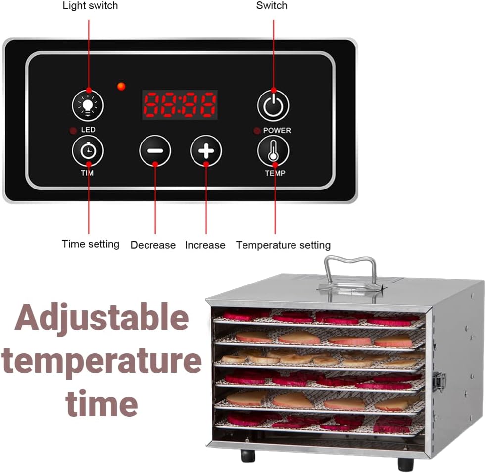 Máquina secadora deshidratadora de alimentos, 6 capas de temperatura ajustable, secador de frutas de carne seca, para verduras, cecina, especias,