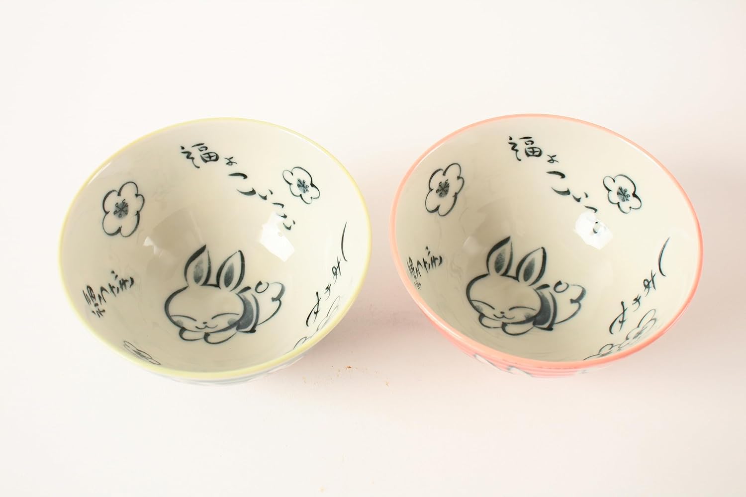 Mino ware Cerámica Japonesa Par Arroz Tazón Happy Rabbit Verde y Rojo Hecho en Japón (Importación de Japón) MIG009