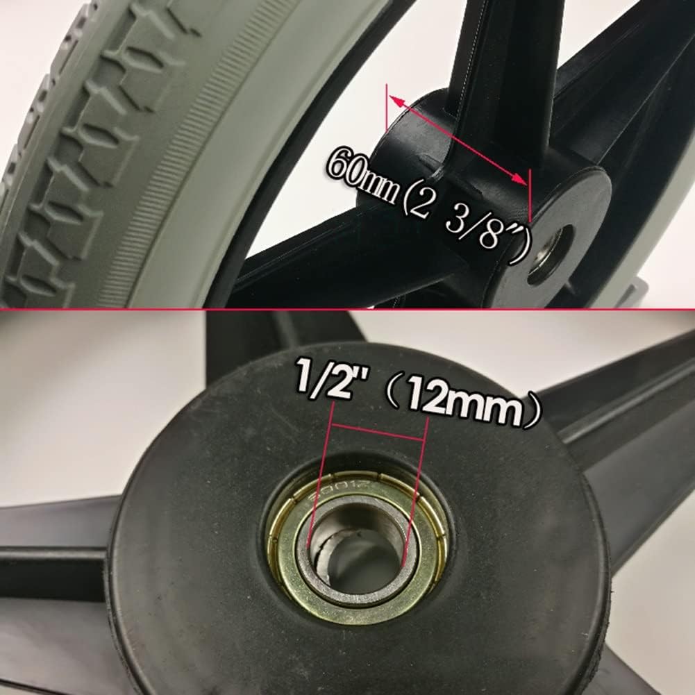 HEBEHO Piezas de repuesto de ruedas traseras de 14 x 1.75 pulgadas para silla de ruedas, conjunto de ruedas sólidas de poliuretano de 14 pulgadas