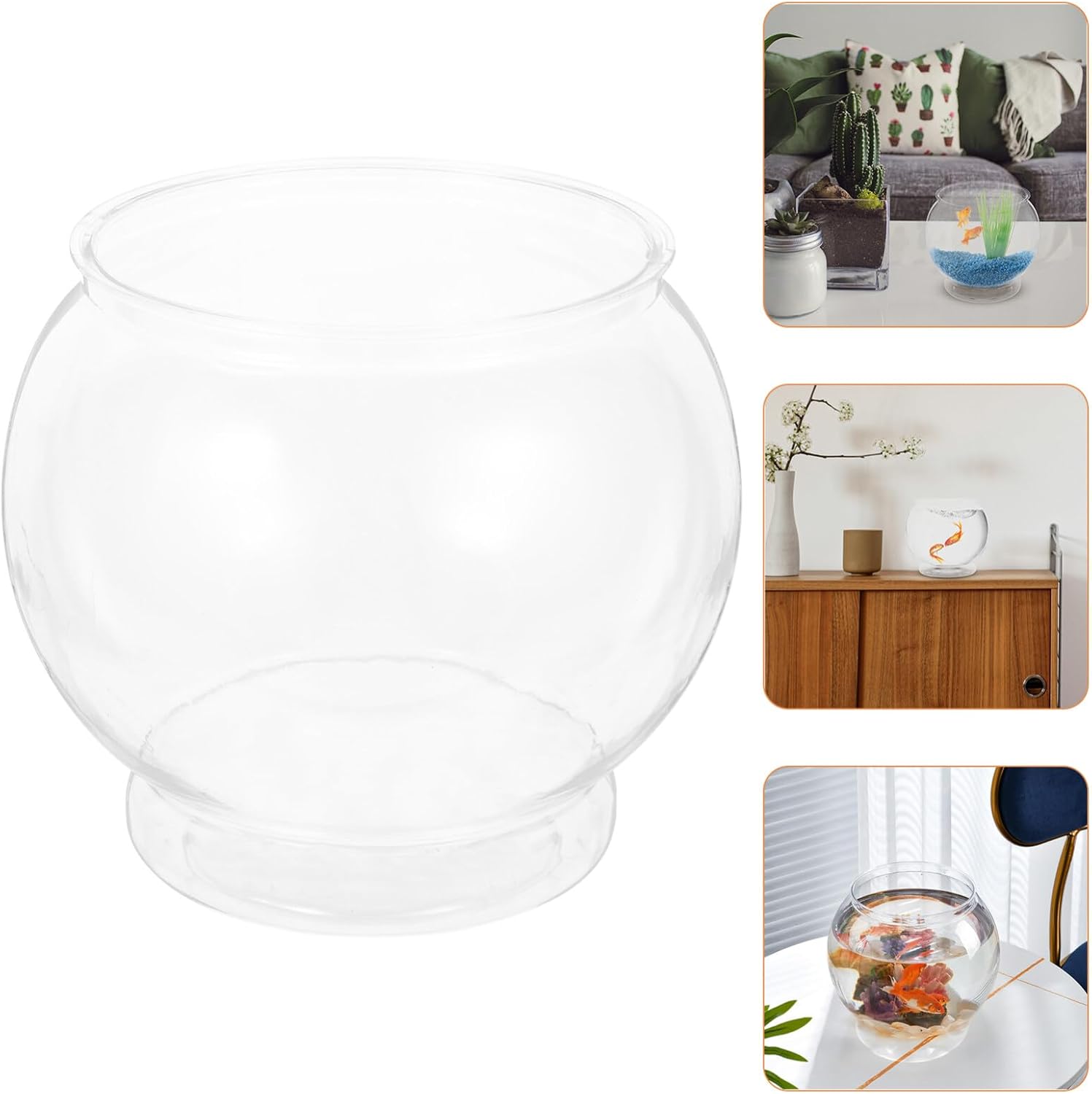 Alipis 3 peceras de plástico, color oro transparente, inastillable, pequeño, para acuario, redondo, multiusos, para pecera, beber, soporte para