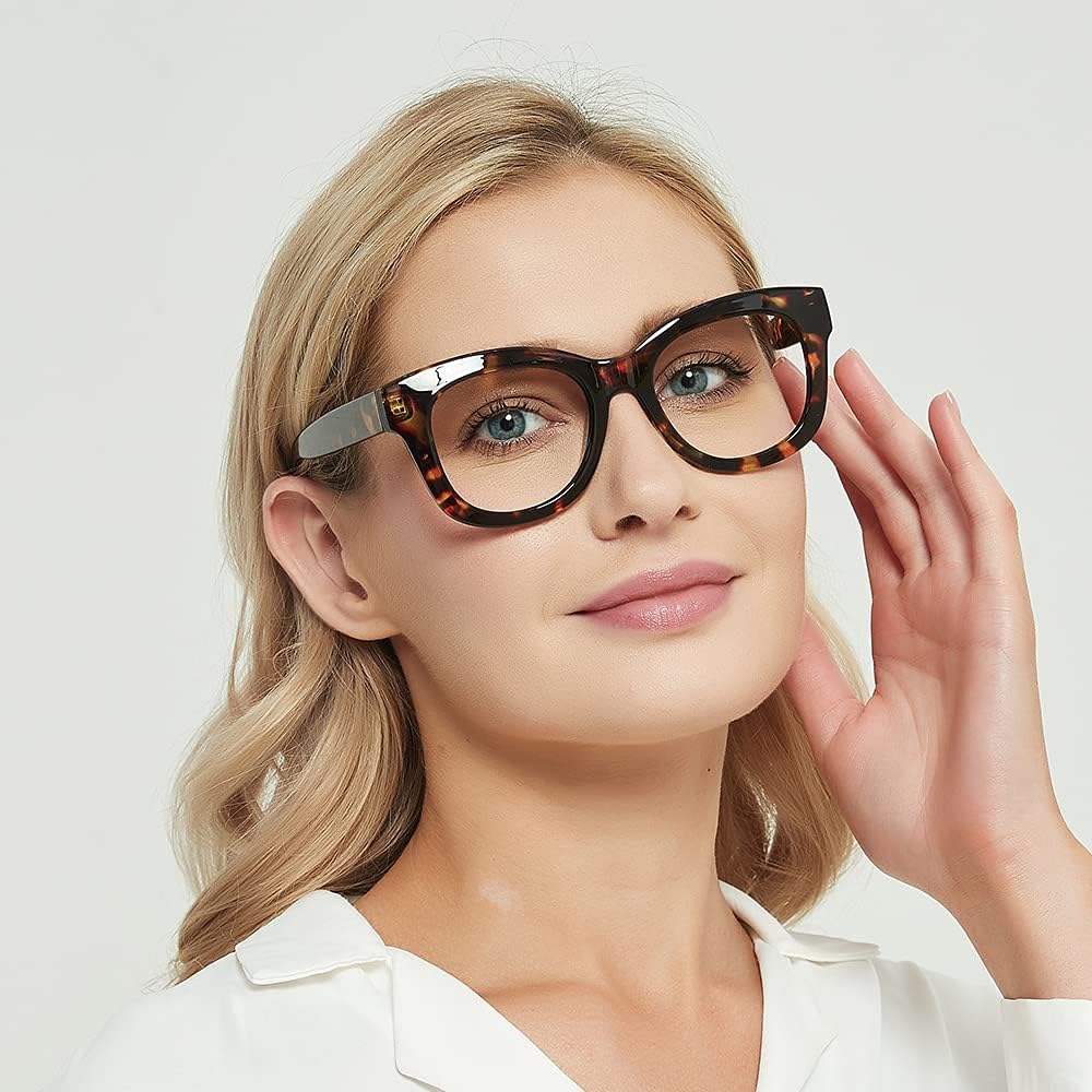 JiSoo Oversized Reading Glasses for Women, Fashion Oprah Style Large Blue Light Blocking Readers