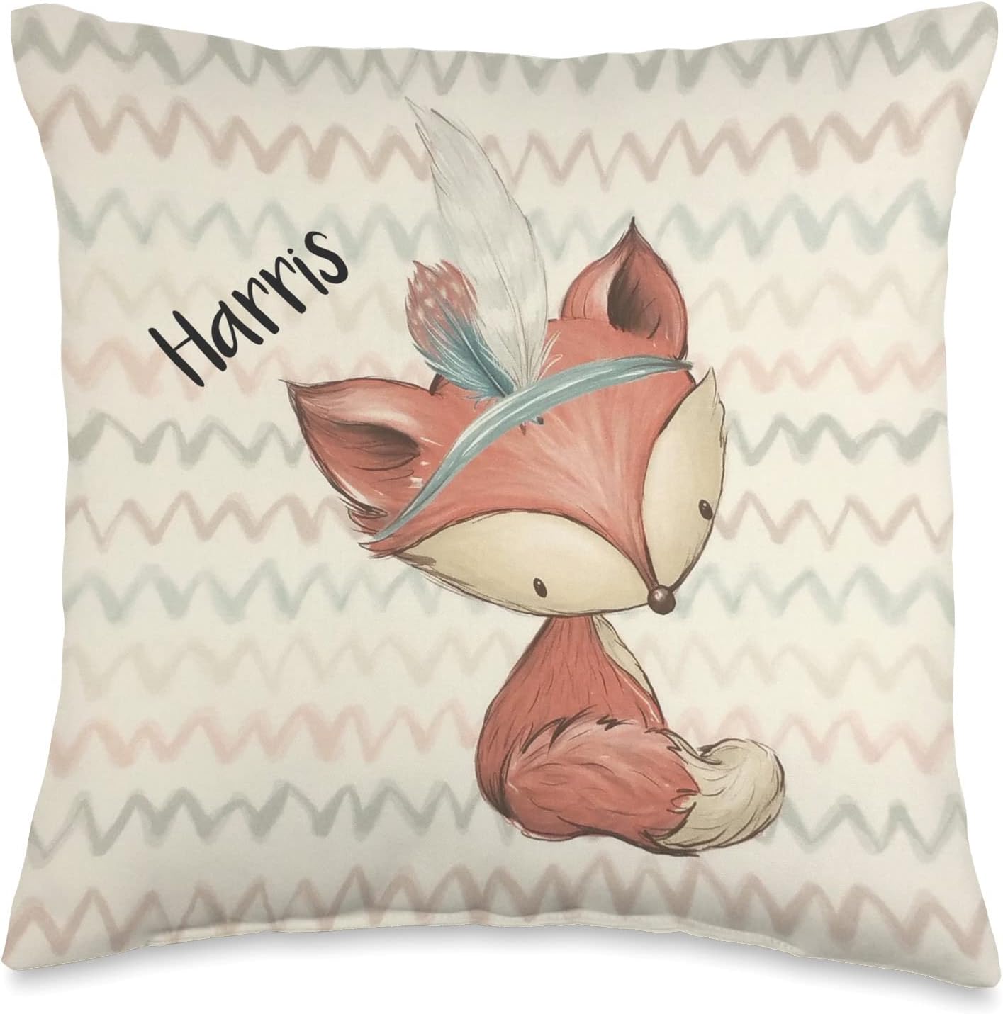 Harris Name Cute Fox Personalized Newborn Infant Baby Throw Pillow, 16×16, Multicolor