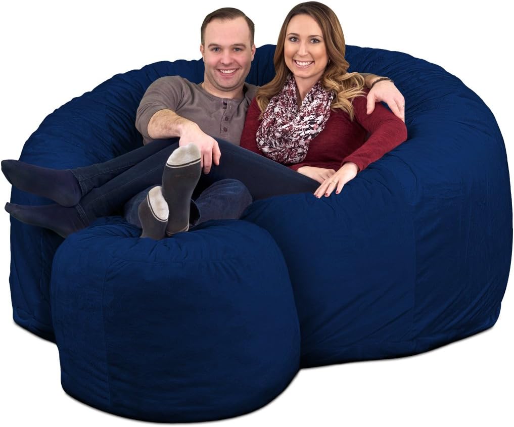 Ultimate Sack 6000 – Puf con reposapiés Muebles con relleno de espuma gigante fundas lavables a máquina, costuras dobles cosidas, forro interior