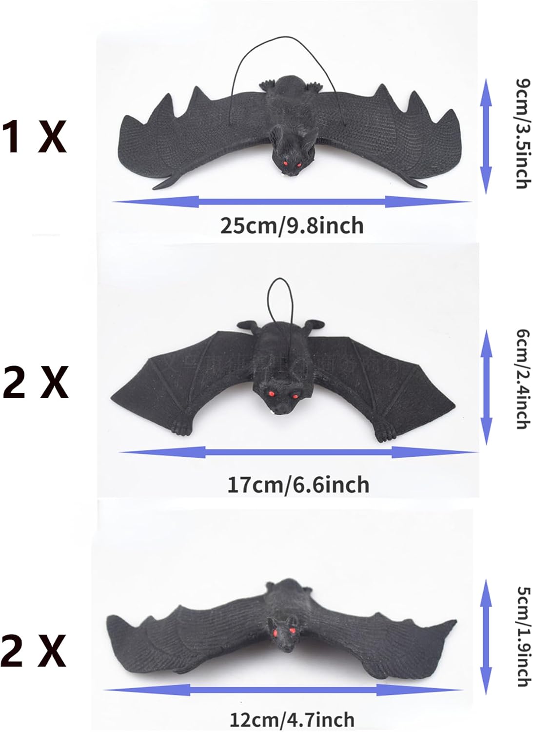 Decoraciones de murciélagos colgantes de Halloween, 5 piezas de murciélagos de goma voladores espeluznantes para exteriores e interiores,