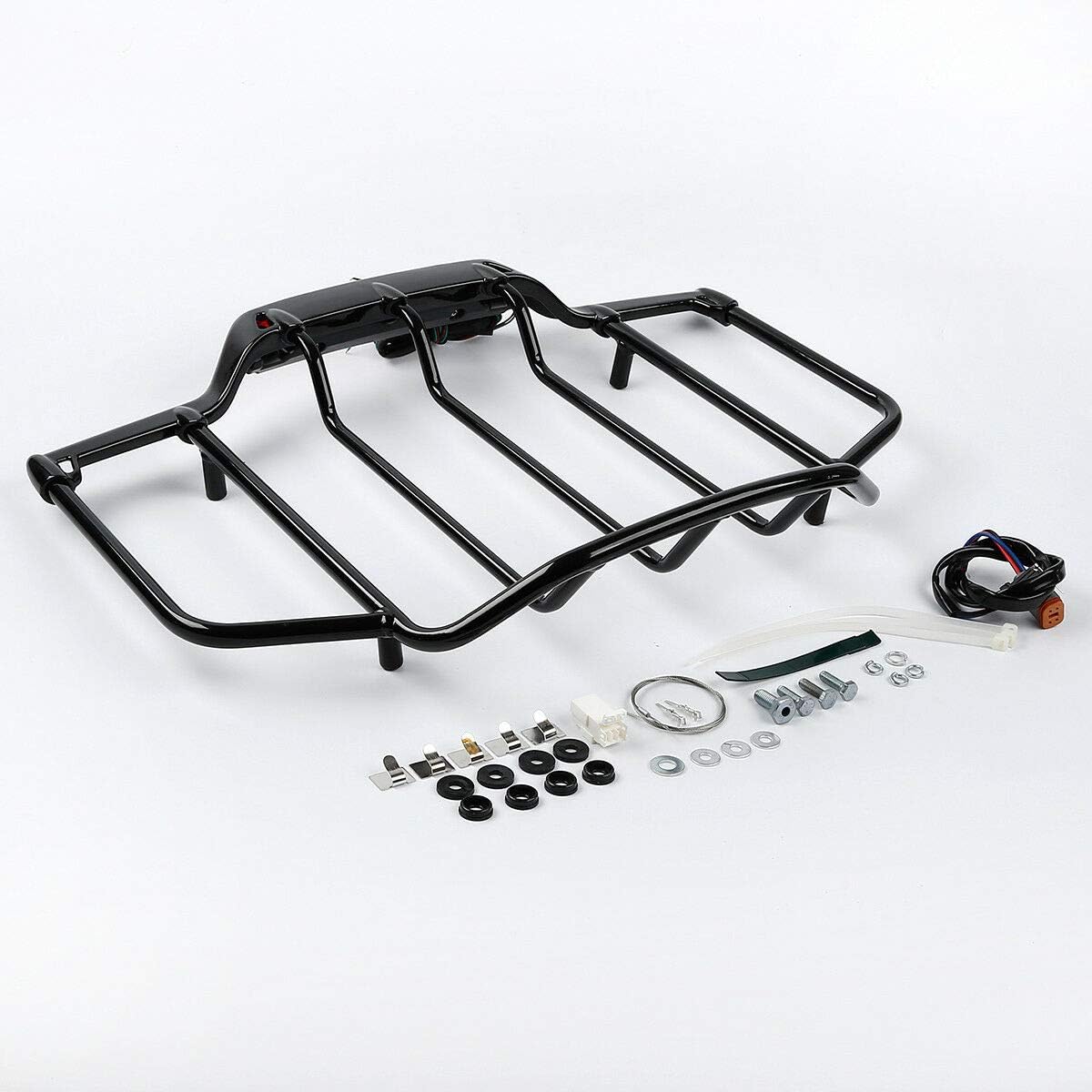 TCMT Estante de equipaje para maletero con LED color negro para Harley Road King Road Glide Street Glide Electra Glide Ultra Limited 1993-2013