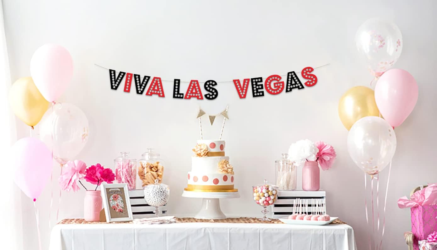 Viva Las Vegas – Cartel con purpurina roja y negra, decoración de despedida de soltera y fiesta de cumpleaños, regalos, suministros e ideas