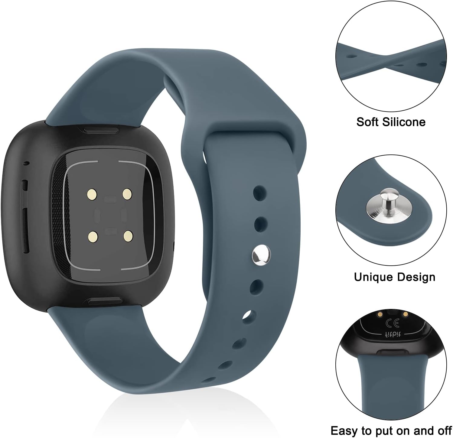 Vancle Bandas de silicona compatibles con Fitbit Versa 4 BandsVersa 3 BandsSense 2 BandsFitbit Sense Bands, Classic Soft Sport Band Correa de