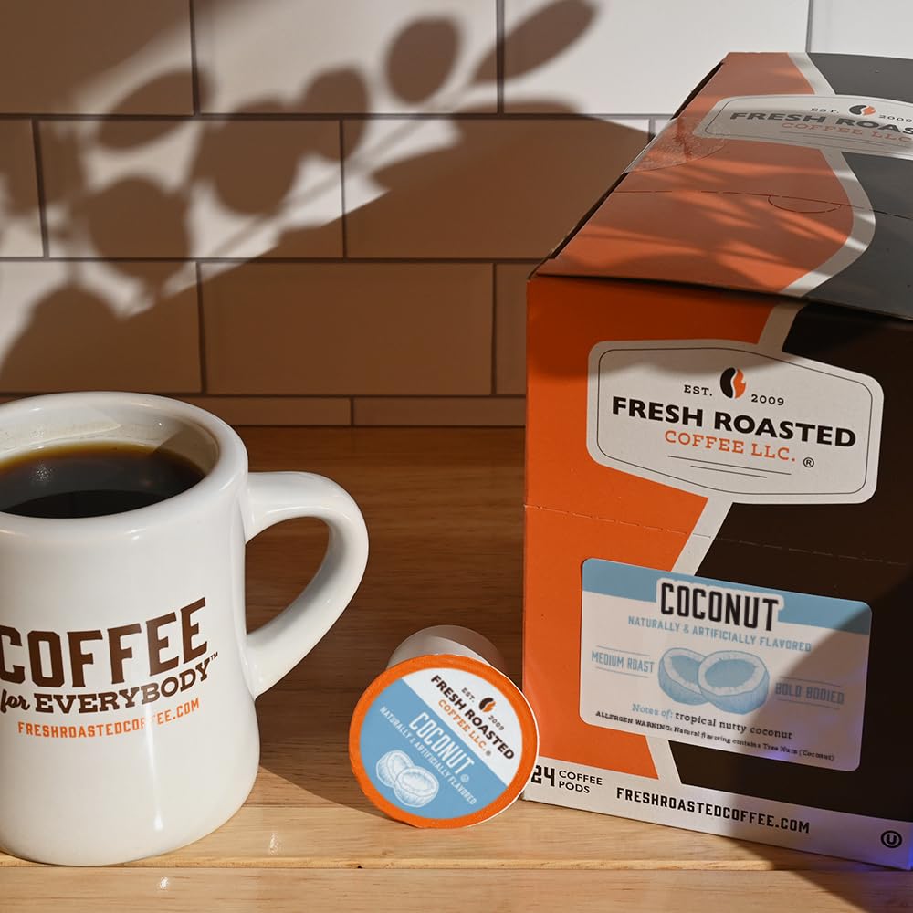 Fresh Roasted Coffee, Cápsulas de café con sabor a coco, 24 unidades