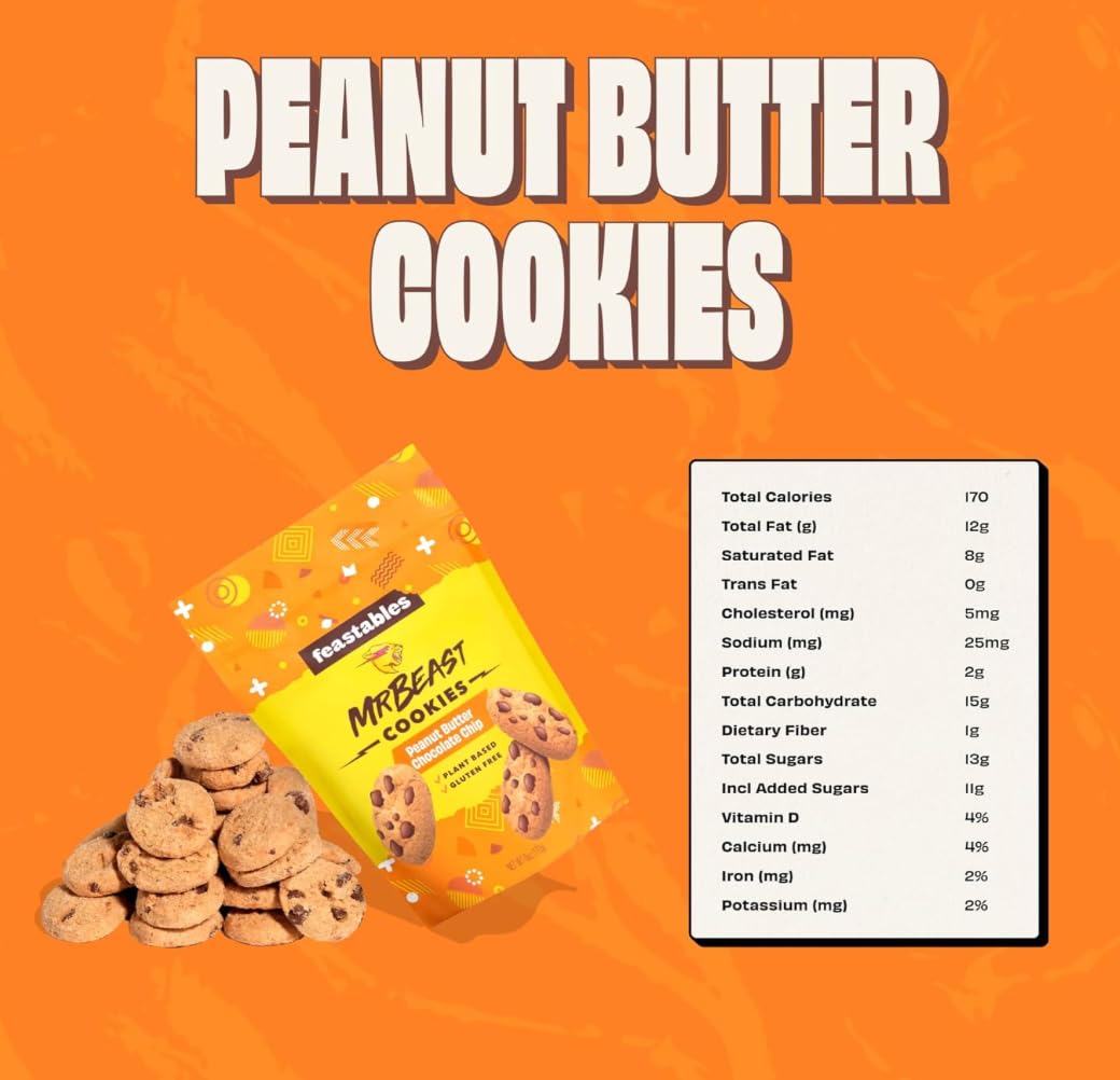 Feastables Mr. Beast Galletas de mantequilla de maní Chocoloate Chip paquete de 2 paquetes de 6 onzas