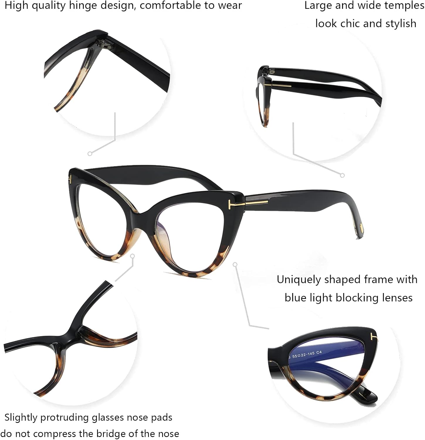 Hubeye 3 pares de anteojos de lectura de ojo de gato para mujer, de gran tamaño, anti luz azul, para lectura de computadora, a la moda, lindos