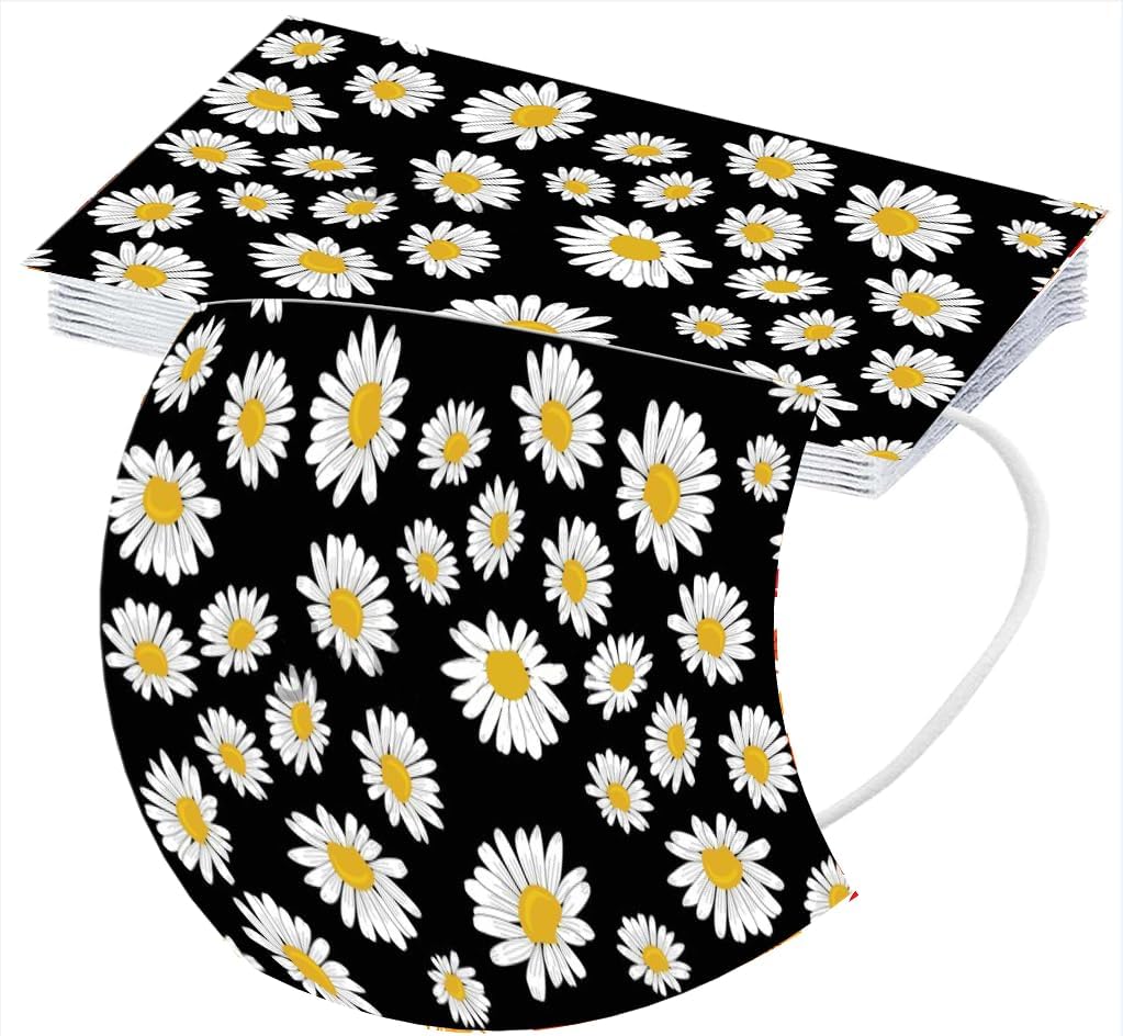 50 cubrebocas desechables con estampado floral de primavera con diseños para adultos, 3 capas con alambre para la nariz