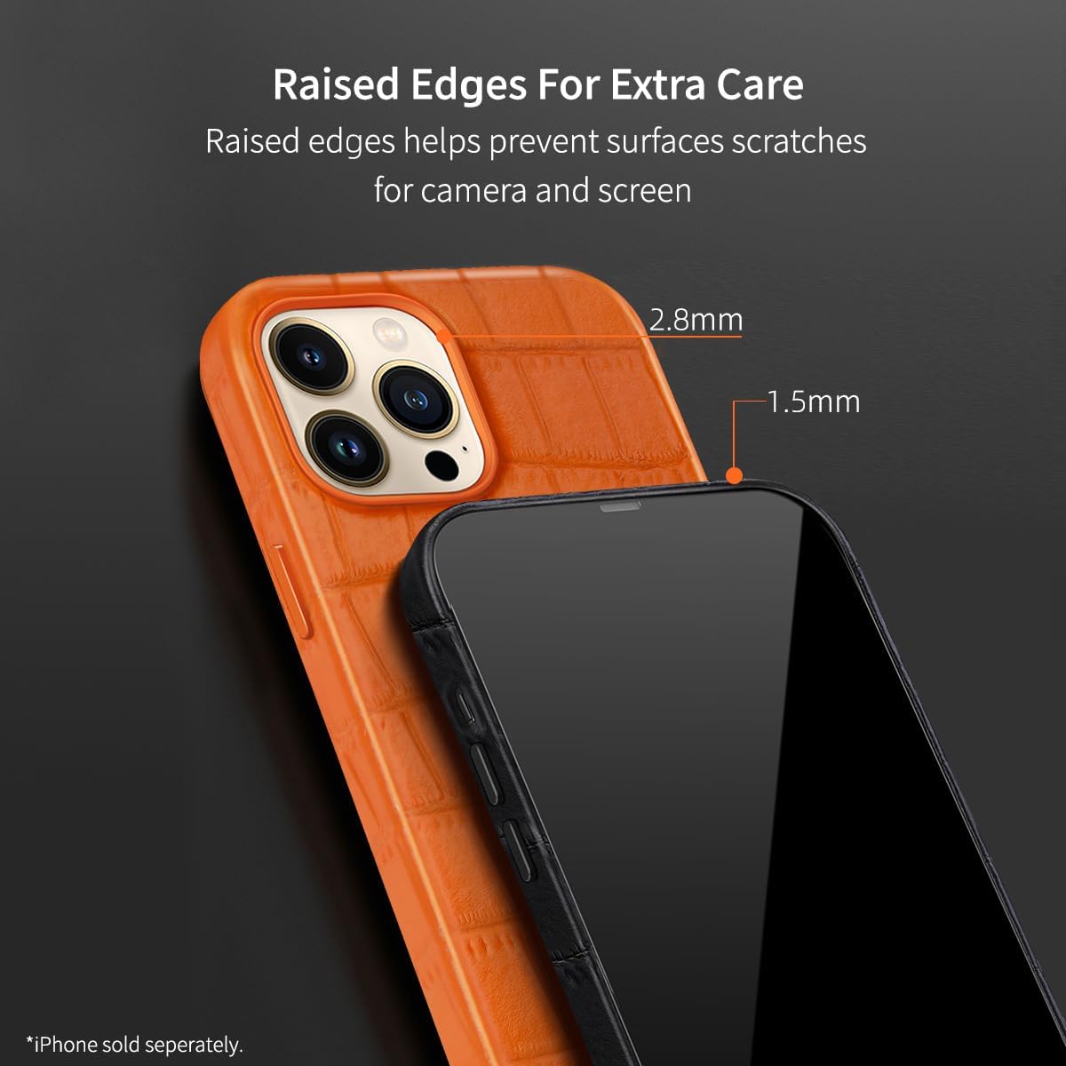 Funda de piel diseñada para iPhone 13 Pro, piel de vaca genuina, patrón de cocodrilo en relieve para iPhone 13 Pro, imanes integrados para carga