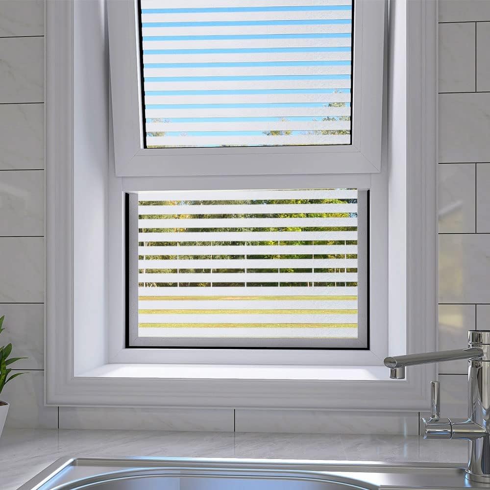Película esmerilada a rayas para ventana, calcomanía de privacidad para ventana, vinilo decorativo para ventana, protección UV, película estática