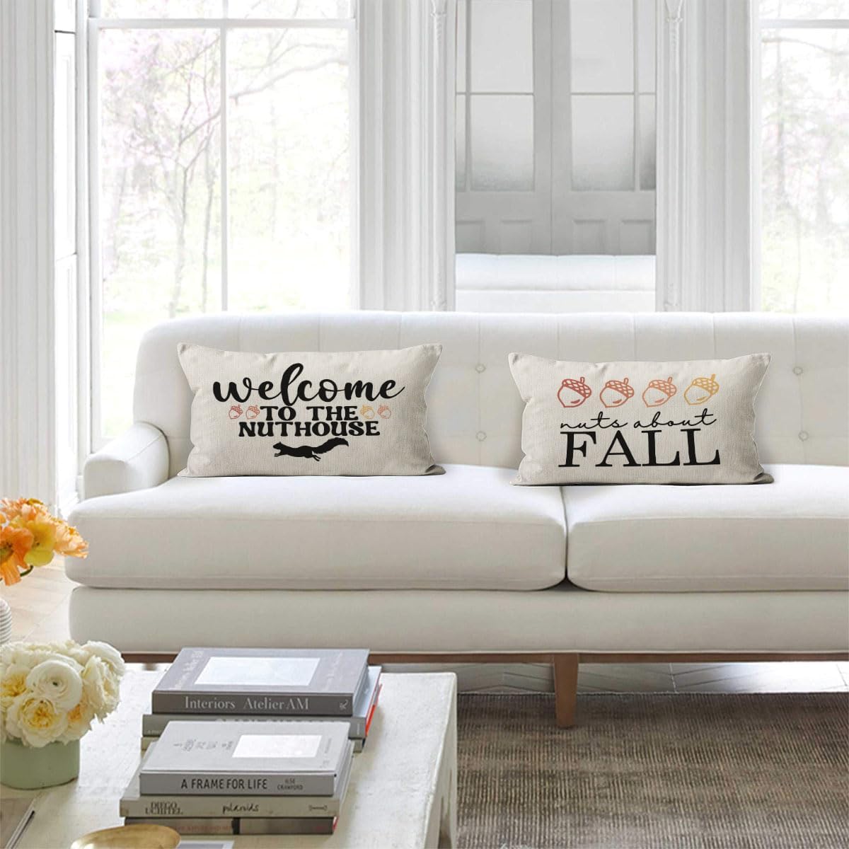 Fundas de almohada de otoño reversibles de 12 x 20 pulgadas, almohada de otoño de ardilla, decoración de otoño, fundas de almohada decorativas de