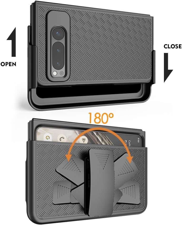 6goodeals Funda para teléfono con clip para cinturón para Google Pixel Fold 2023 G9FPL – con protector de pantalla, delgada, resistente, resistente,