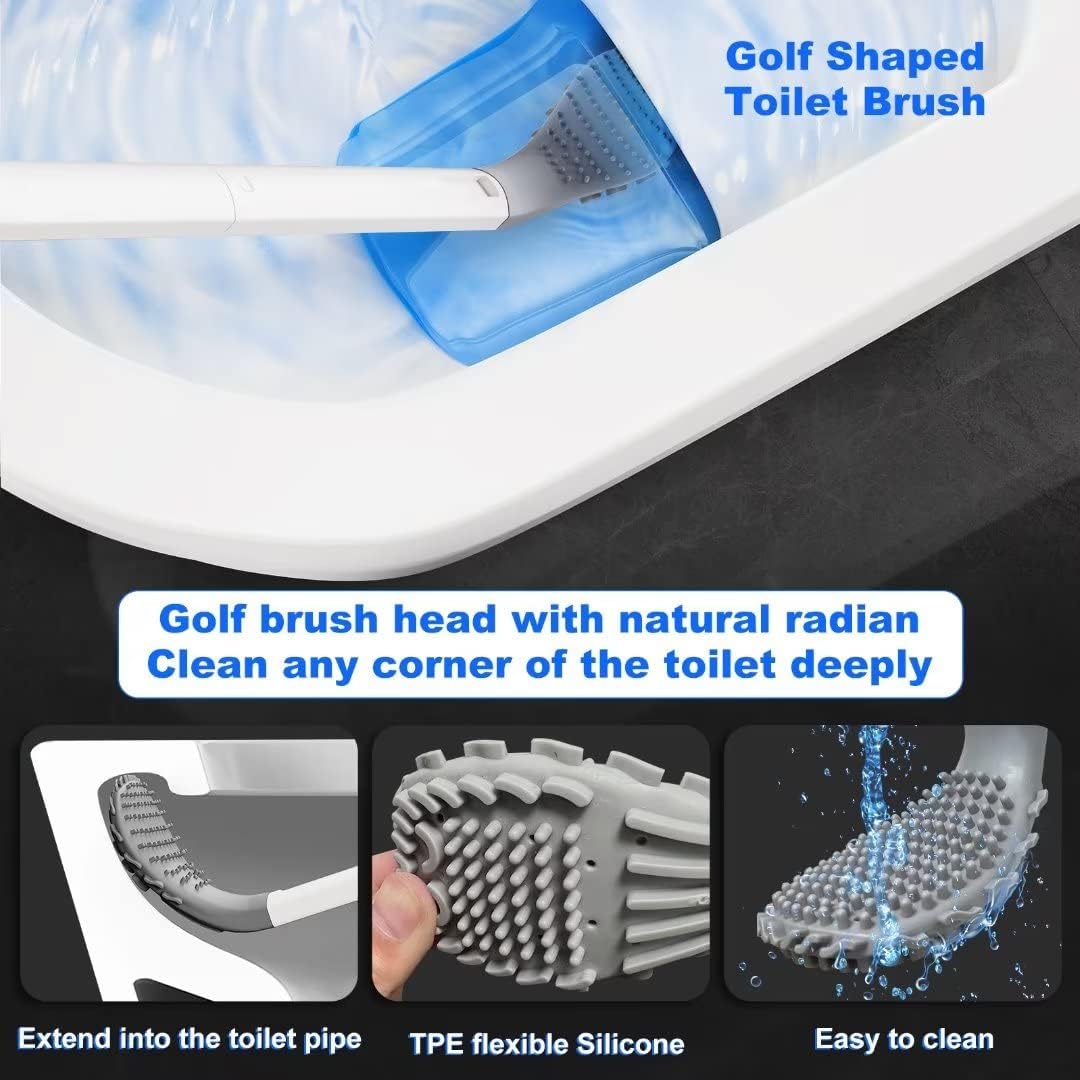 Toilet Brush Set with 2 Different Brushes.Disposable Toilet Bowl Brush with 16 Wand Refills,Golf Silicone Toilet Brush,Wall Mounted Ventilated