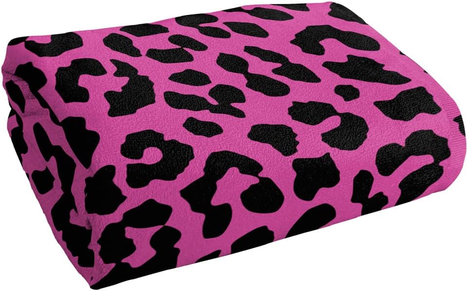 LOGOVISION Toalla de playa rosa y negra con estampado de leopardo 30″ X 60″