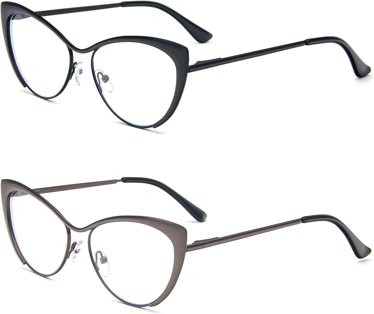 KoKoBin Gafas de lectura de ojo de gato, 2 pares de lentes de marco de metal, lectores de bisagra de resorte con bolsa de cuero para hombres y