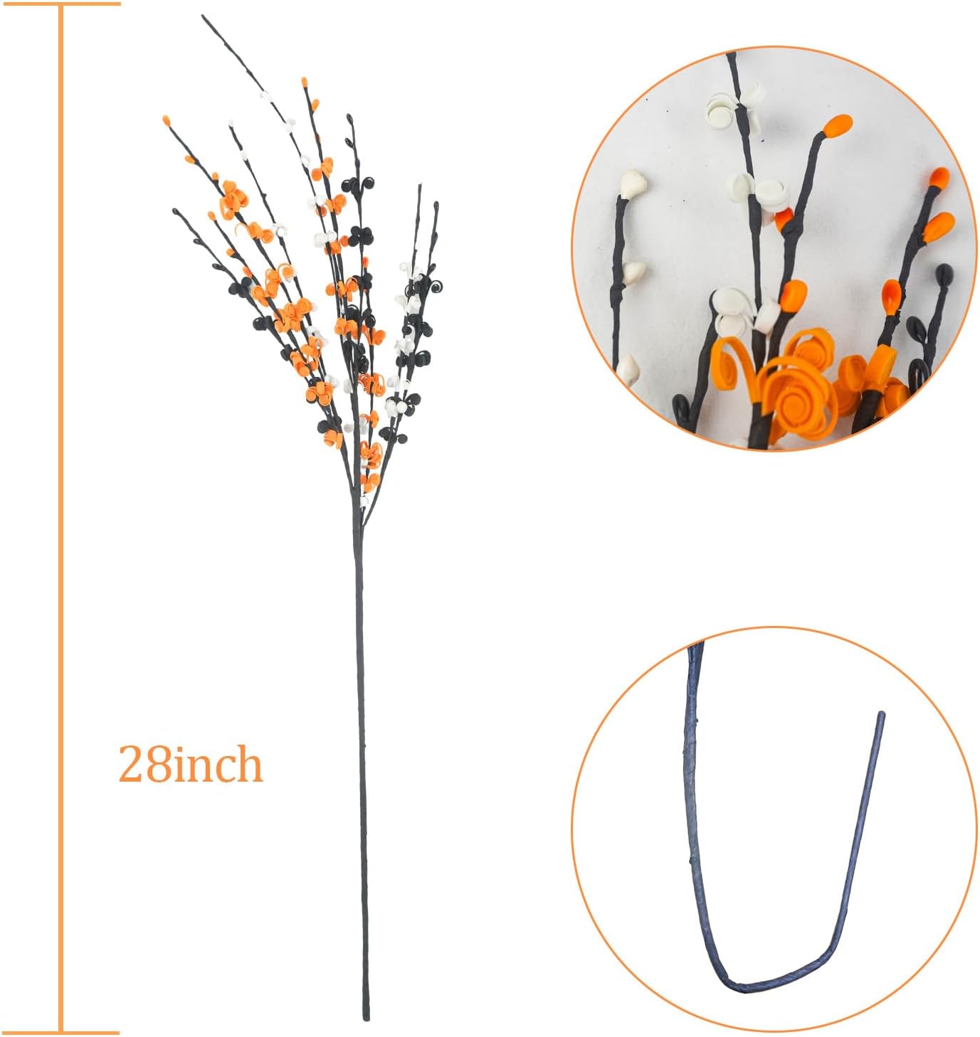 6 piezas de flores de jazmín artificiales largas, tallos florales de Halloween con flores de jazmín negro, naranja y blanco, tallos de flores de