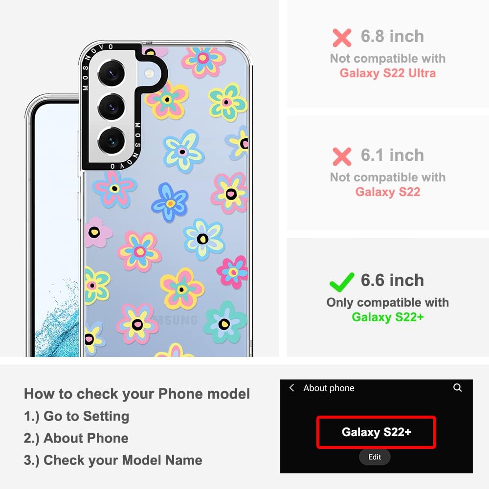 MOSNOVO Funda para Galaxy S22 Plus, funda para Samsung S22 Plus, Groovy Flowers Slim Clear Case con diseño de mujeres y niñas, a prueba de golpes,