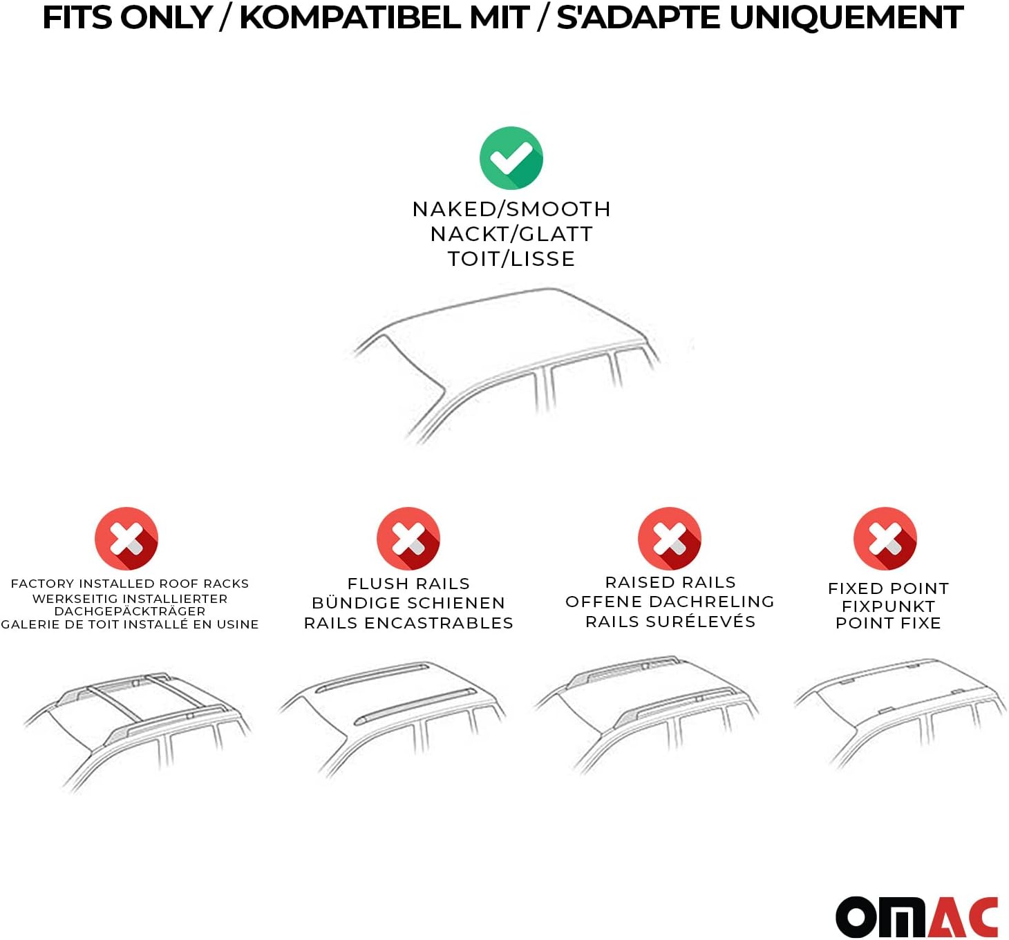 OMAC Barras transversales superiores para Dodge Durango 2011-2024, 2 piezas de aluminio gris antirrobo para viajes, kayak, canoa, surf, esquí,