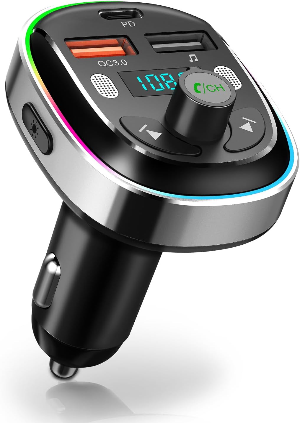 Adaptador de coche Bluetooth 5.3 – Transmisor FM Hinrey de 48 W (PD 30 W y QC3.0) – Transmisor de radio de micrófono dual Bluetooth compatible con